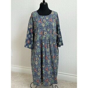 Gudrun Sjoden Dress Organic Cotton Floral Motif Women’s L Breathable Lagenlook
